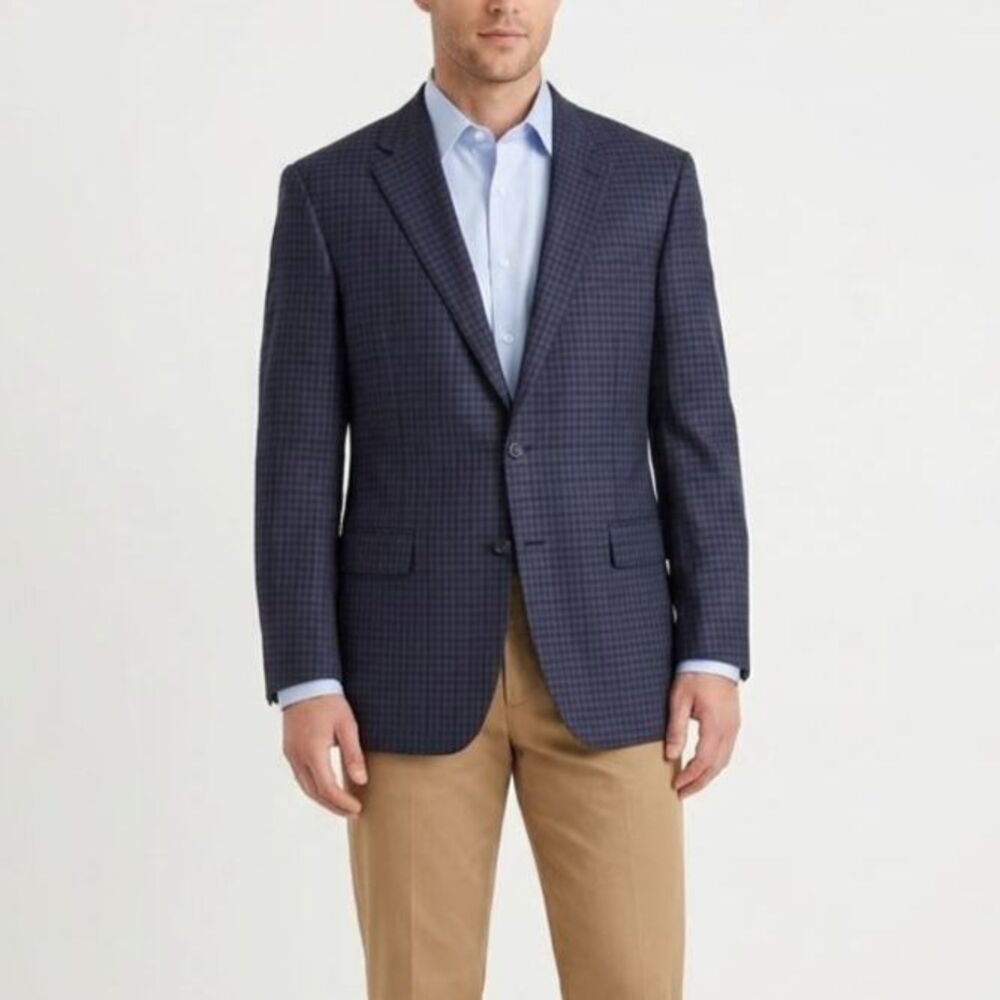 Samuelsohn Men's Navy Blue Check 100% Wool Classic Sport Coat Size 49R